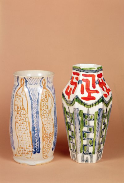 Omega Workshop vase, 1914 and porcelain vase possibly painted by Roger Fry, 1912-19 by English School